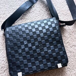 Louis Vuitton Black and Gray Checkered Messenger Bag